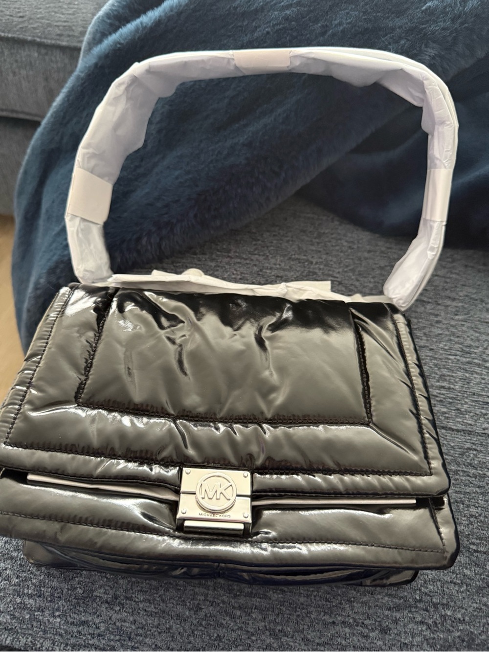 Michael Kors Black Puffy Shoulder Bag with MK Clasp